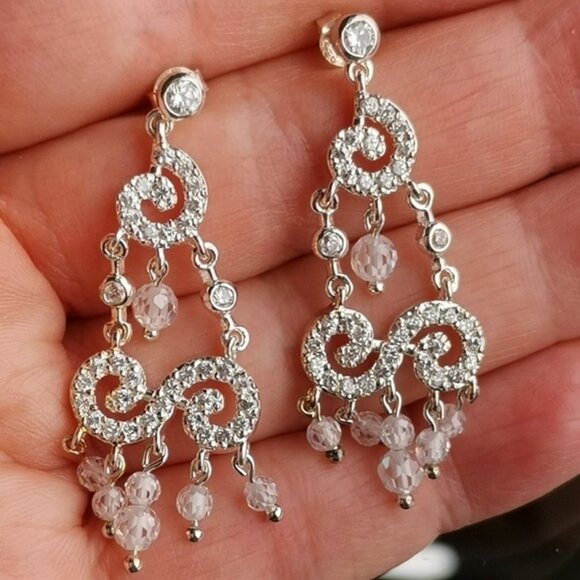 Nwt Sterling Silver CZ chandelier earrings - Picture 2 of 3